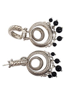 Judith Ripka Sterling Silver Black Bead Double Circle Drop Earrings #24455