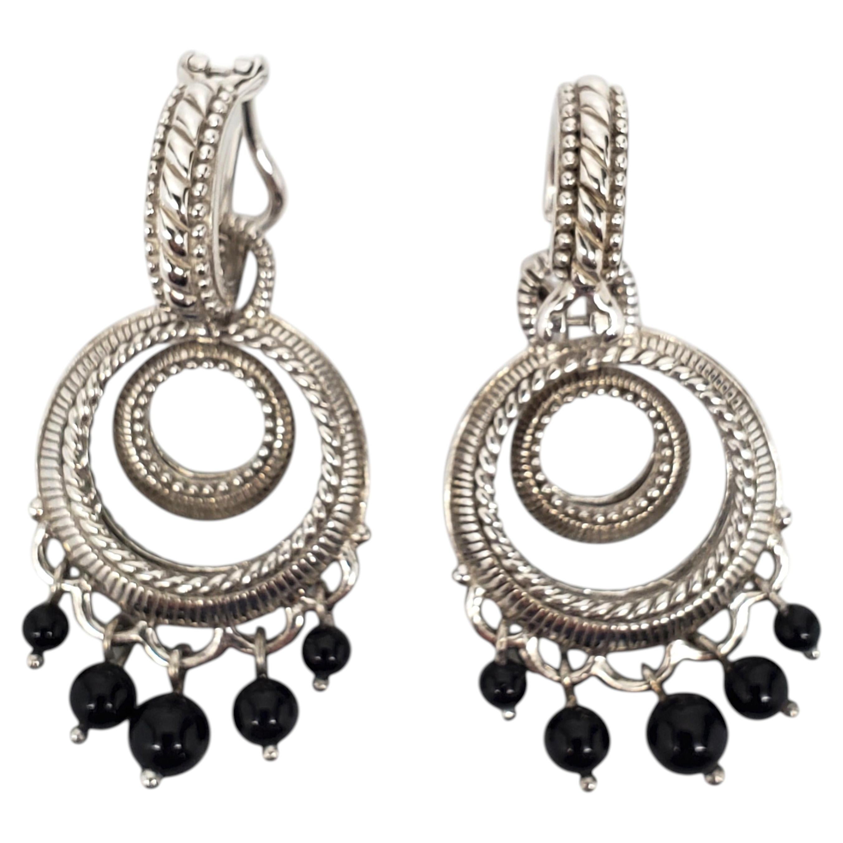 Judith Ripka Sterling Silver Black Bead Double Circle Drop Earrings #24455