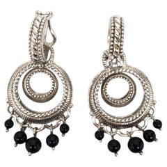 Judith Ripka Sterling Silver Black Bead Double Circle Drop Earrings #24455