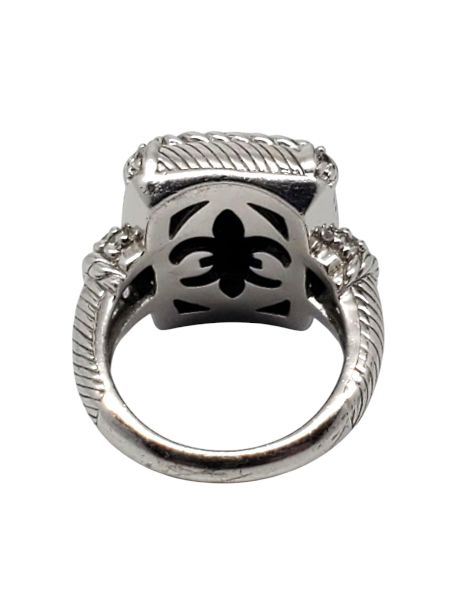 Taglio rotondo Judith Ripka Anello in argento sterling con onice nero e CZ misura 7 #21104 in vendita