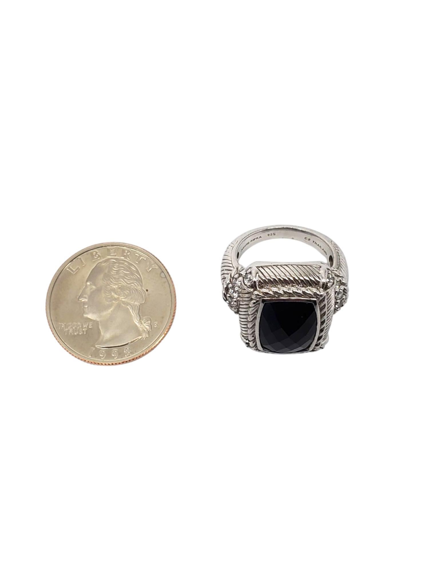 Judith Ripka Anello in argento sterling con onice nero e CZ misura 7 #21104 in vendita 2