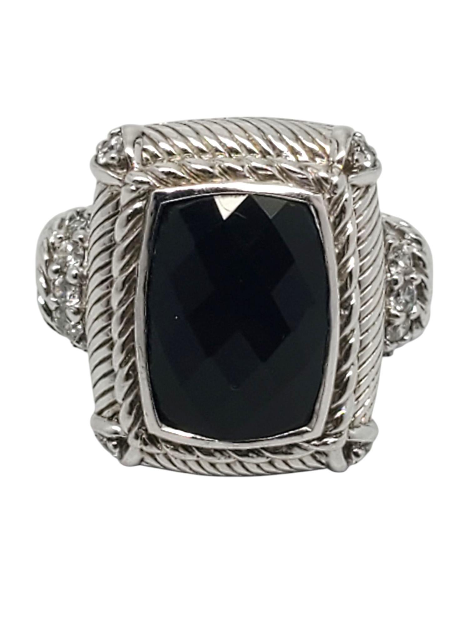 Anillo Judith Ripka de plata de ley con ónix negro y circonitas talla 7 #21104