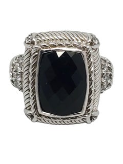 Anillo Judith Ripka de plata de ley con ónix negro y circonitas talla 7 #21104