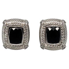 Judith Ripka Sterling Silver Black Onyx and CZ Rope Earrings #24194