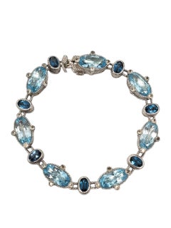 Judith Ripka Sterling Silver Blue CZ Link Bracelet #24193
