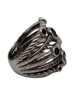 Judith Ripka Sterling Silver Blue CZ Statement Ring Size 6 #23437