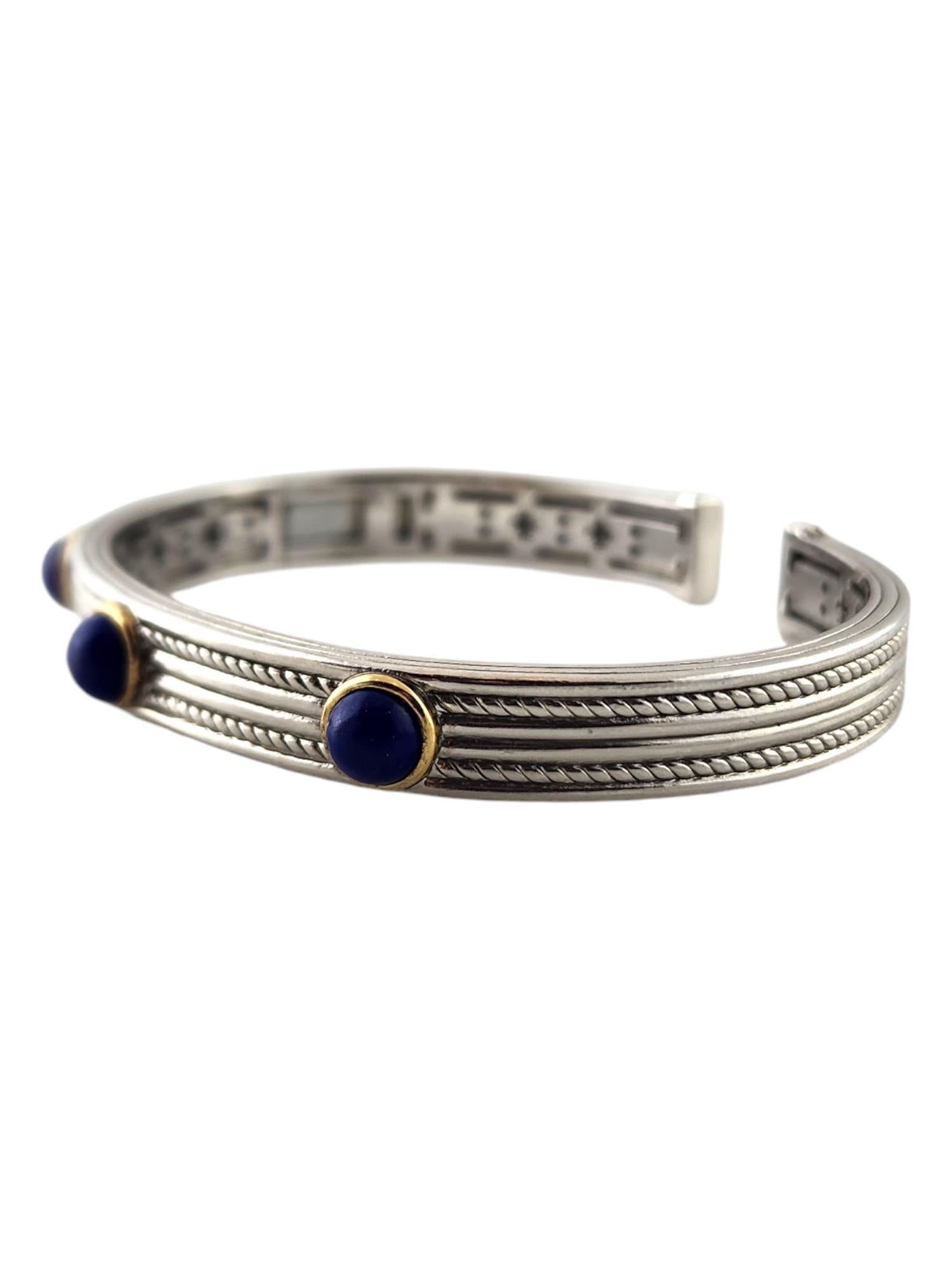 Judith Ripka Sterling Silver Blue Gem Cuff Bracelet

This gorgeous cuff bracelet by designer Judith Ripka was meticulously crafted from sterling silver with three beautiful blue gemstones!

Approximate measurements-
Inside: 2 7/16