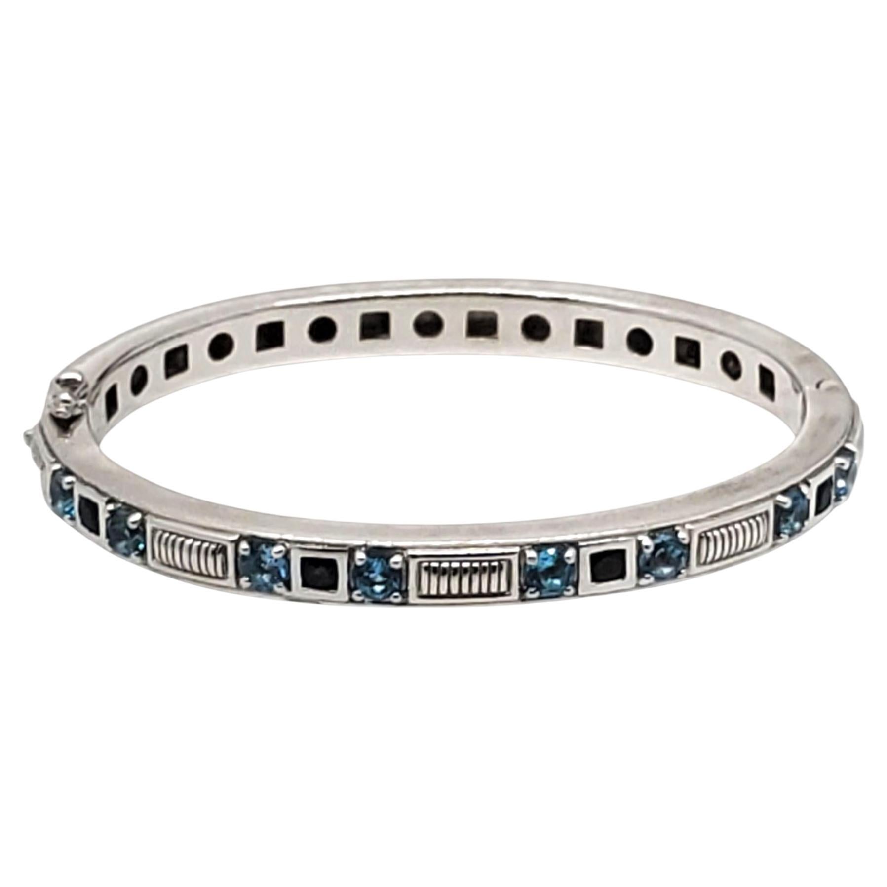 Judith Ripka Bracciale a cerniera ovale con pietre blu in argento Sterling #23398