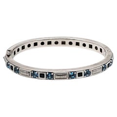 Judith Ripka Bracciale a cerniera ovale con pietre blu in argento Sterling #23398
