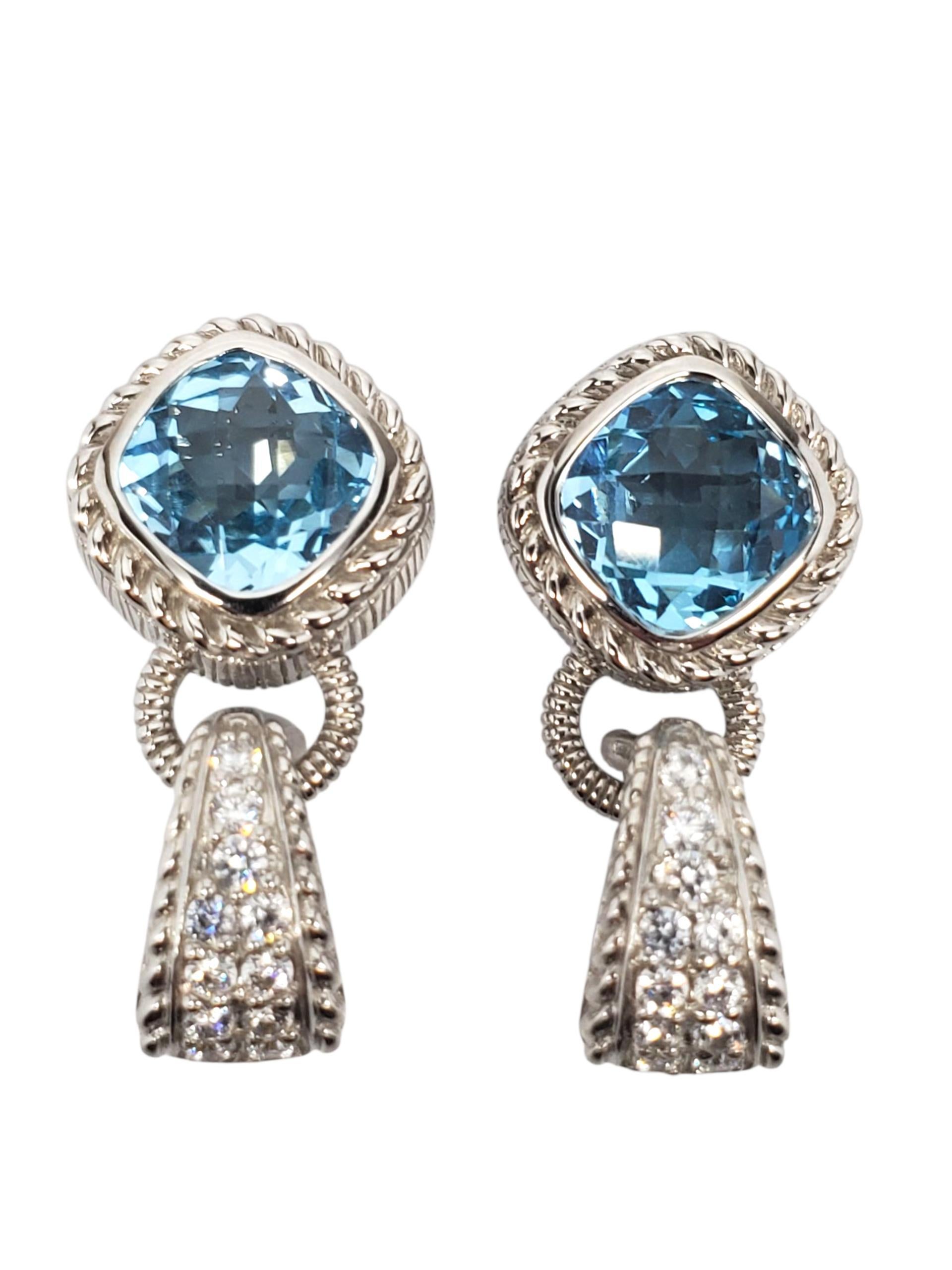 Contemporaneo Judith Ripka - Orecchini in argento con topazio blu e CZ #22463 in vendita