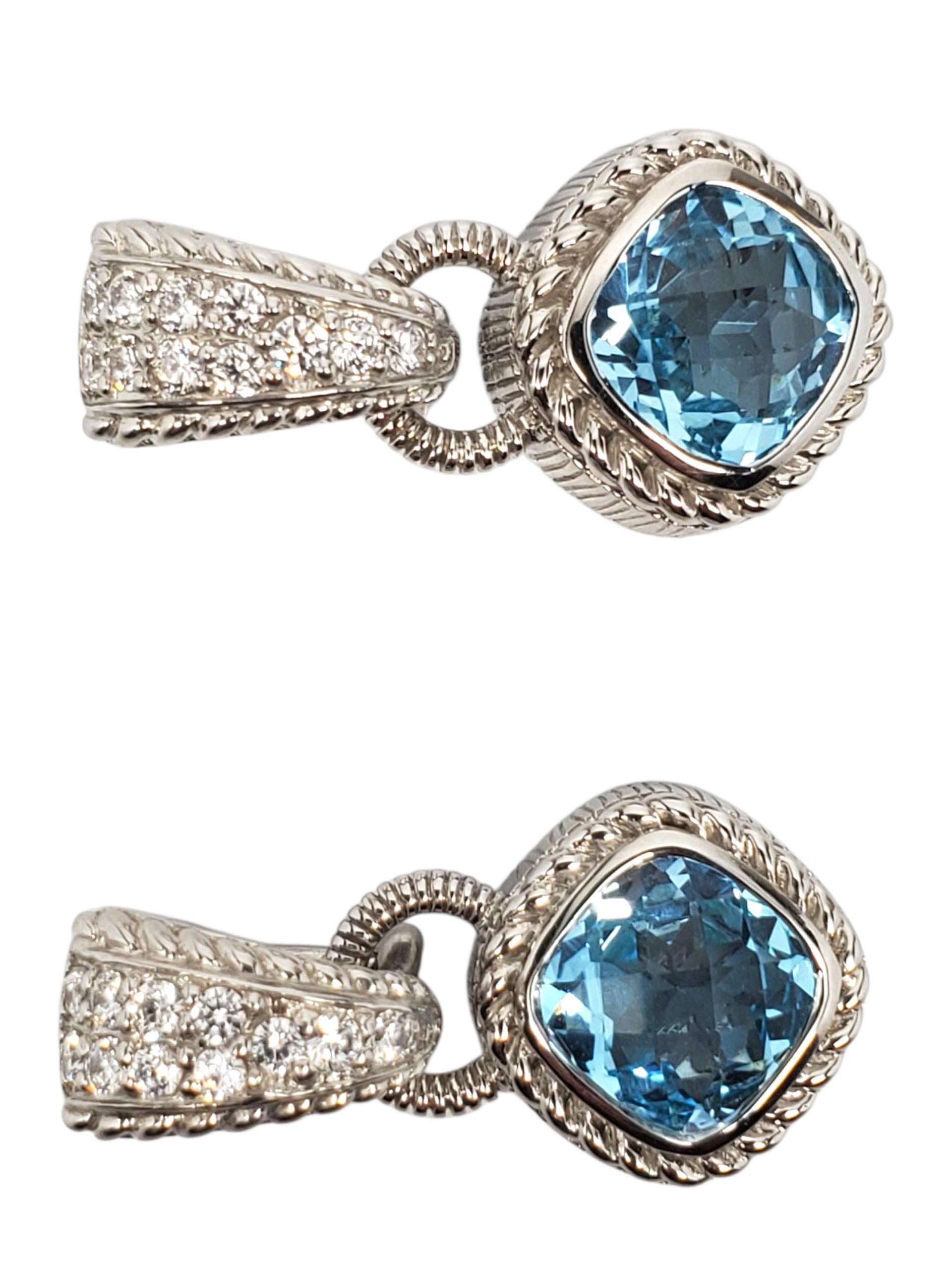 Taglio cuscino Judith Ripka - Orecchini in argento con topazio blu e CZ #22463 in vendita