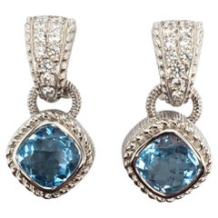 Judith Ripka Sterling Silver Blue Topaz & CZ Earrings #22463