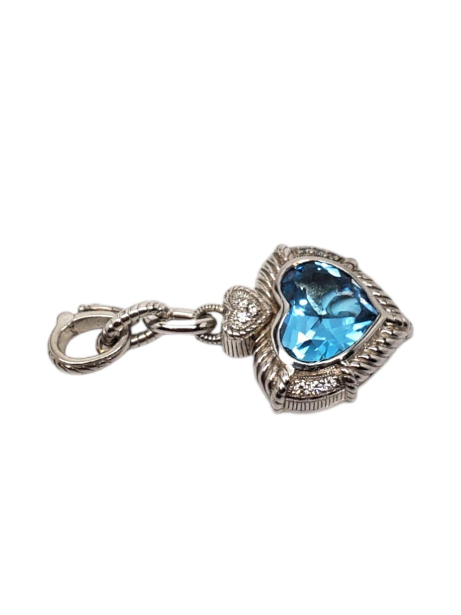Judith Ripka Sterling Silver Blue Topaz & CZ Heart Pendant Enhancer # 19587 In Good Condition In Washington Depot, CT
