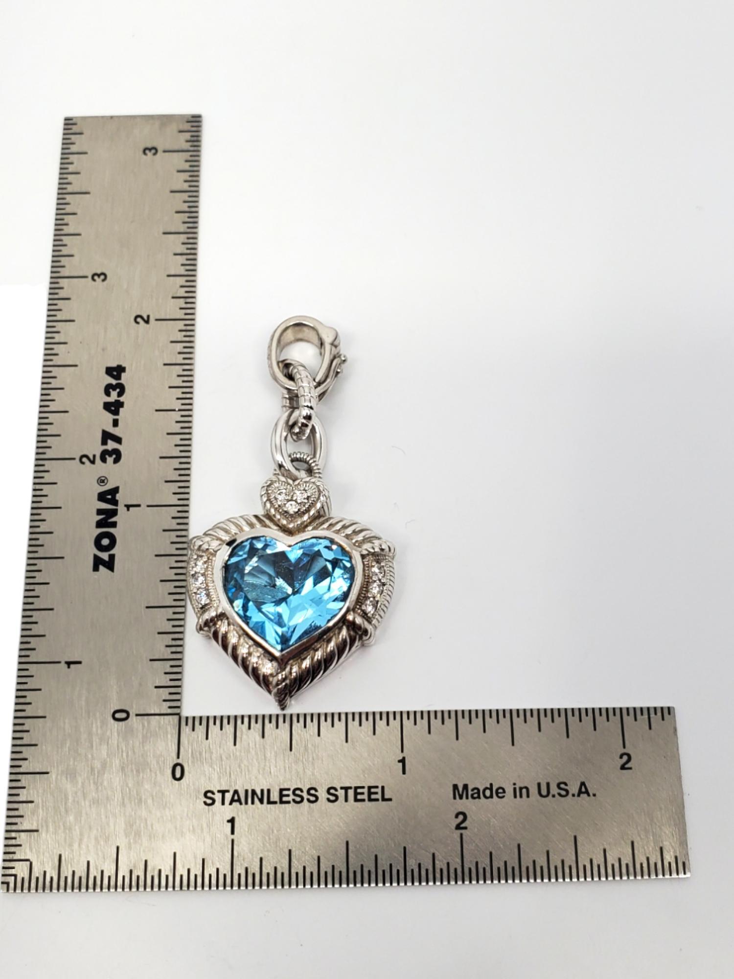 Women's Judith Ripka Sterling Silver Blue Topaz & CZ Heart Pendant Enhancer # 19587