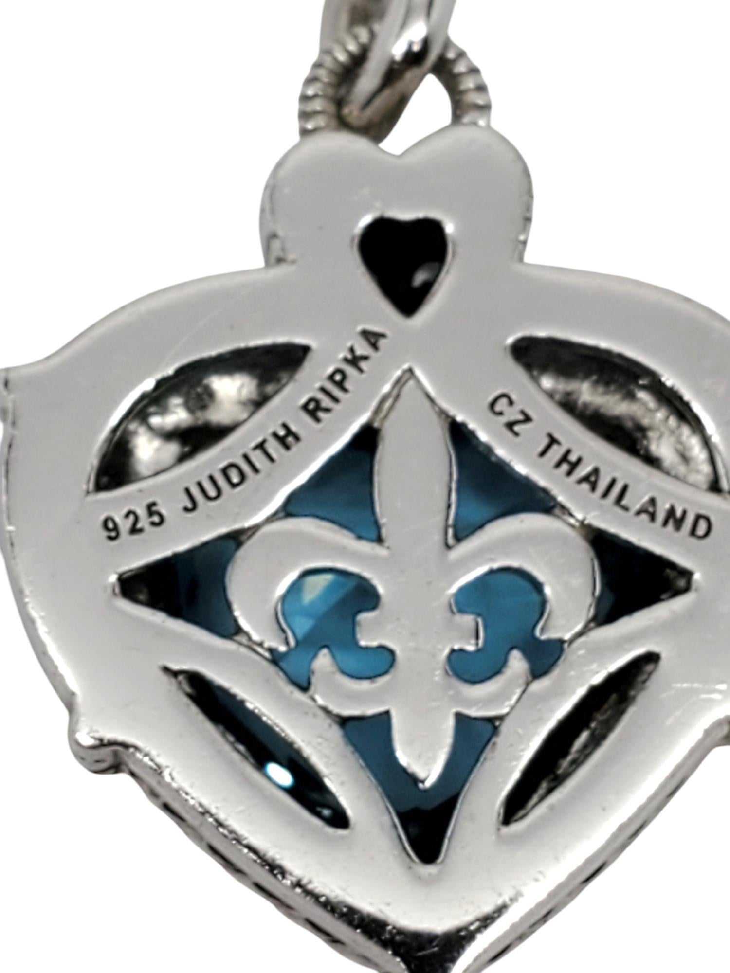 Judith Ripka Sterling Silver Blue Topaz & CZ Heart Pendant Enhancer # 19587 1