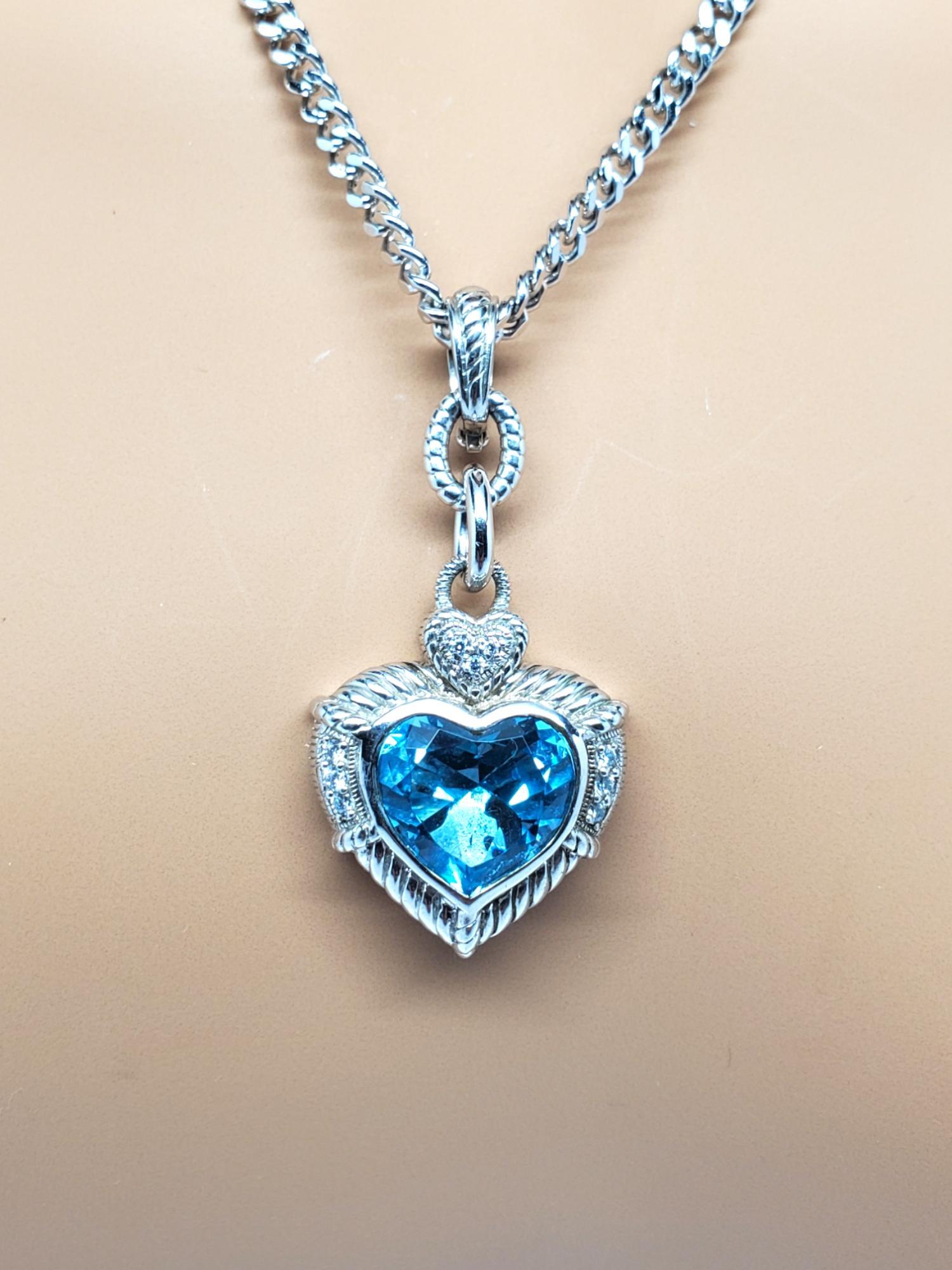 Judith Ripka Sterling Silver Blue Topaz & CZ Heart Pendant Enhancer # 19587 3