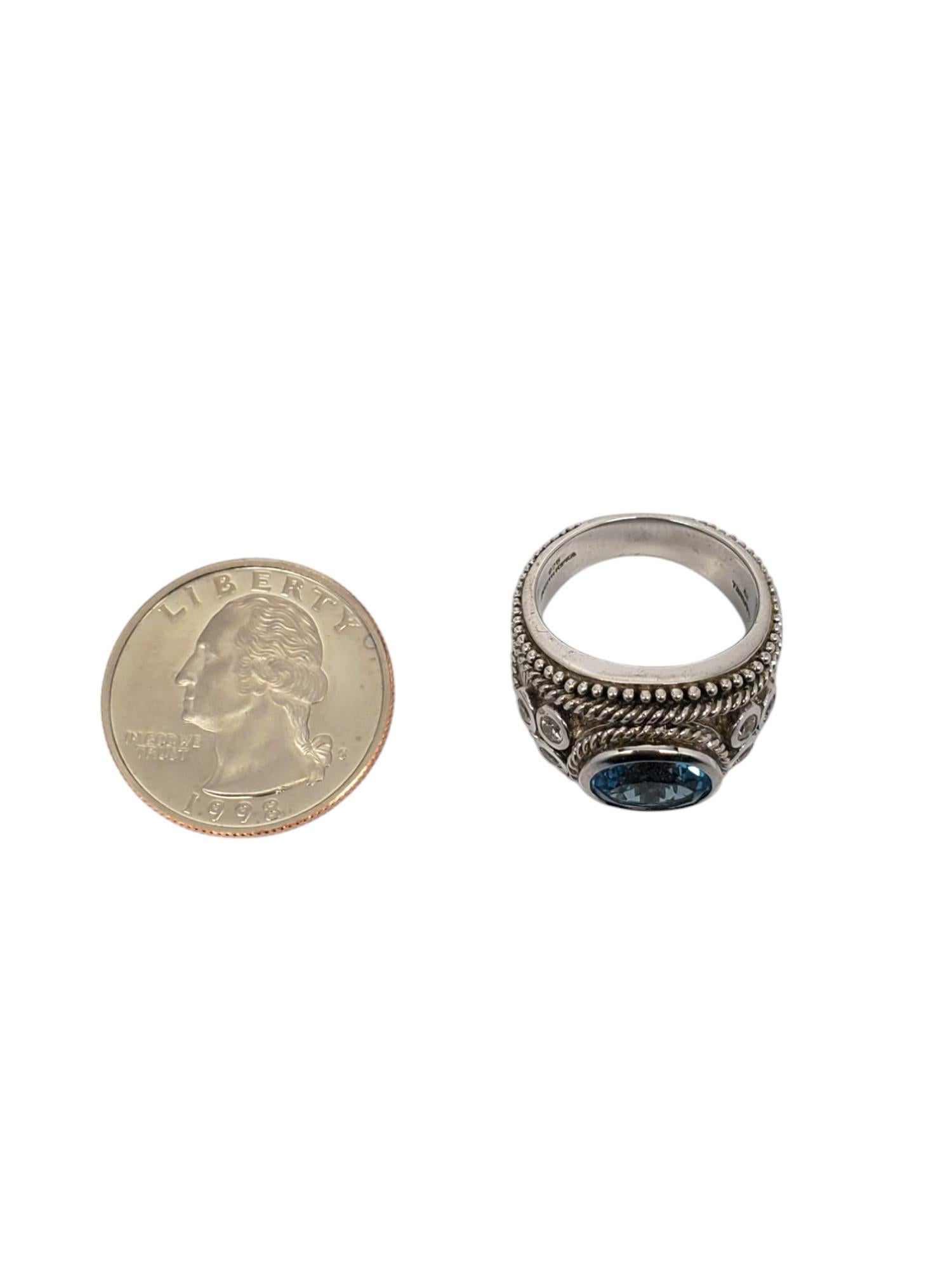 Judith Ripka Sterling Silver Blue Topaz CZ Signet Ring Size 7 #21002 For Sale 1