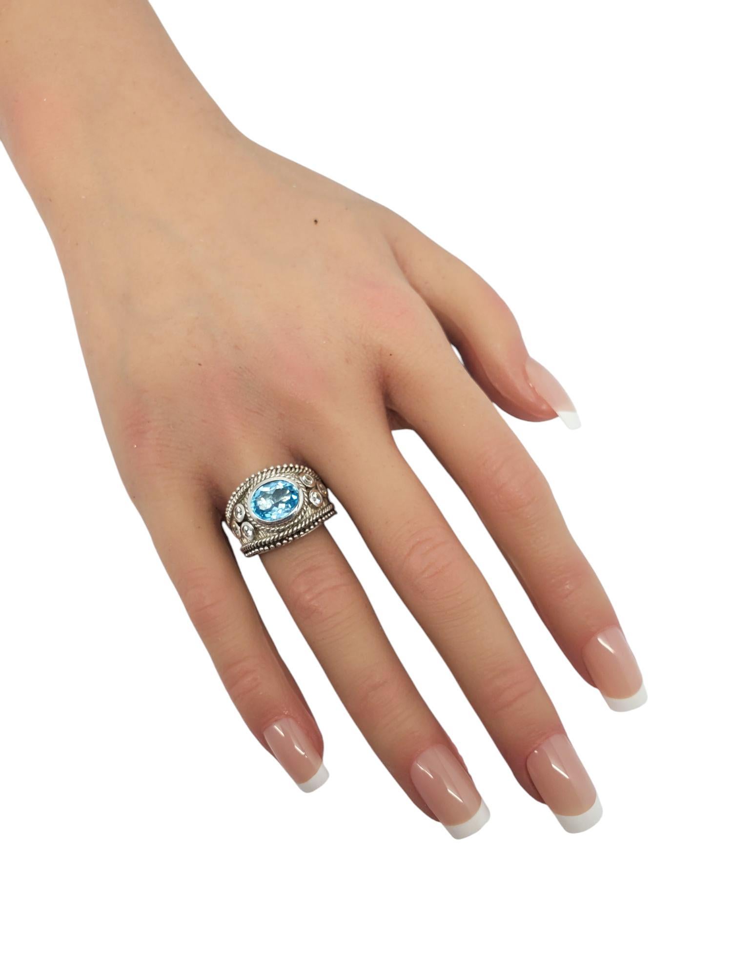 Judith Ripka Sterling Silver Blue Topaz CZ Signet Ring Size 7 #21002 For Sale 4