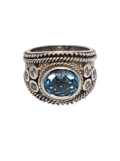 Judith Ripka, anello in argento sterling con topazio blu e CZ, misura 7 #21002