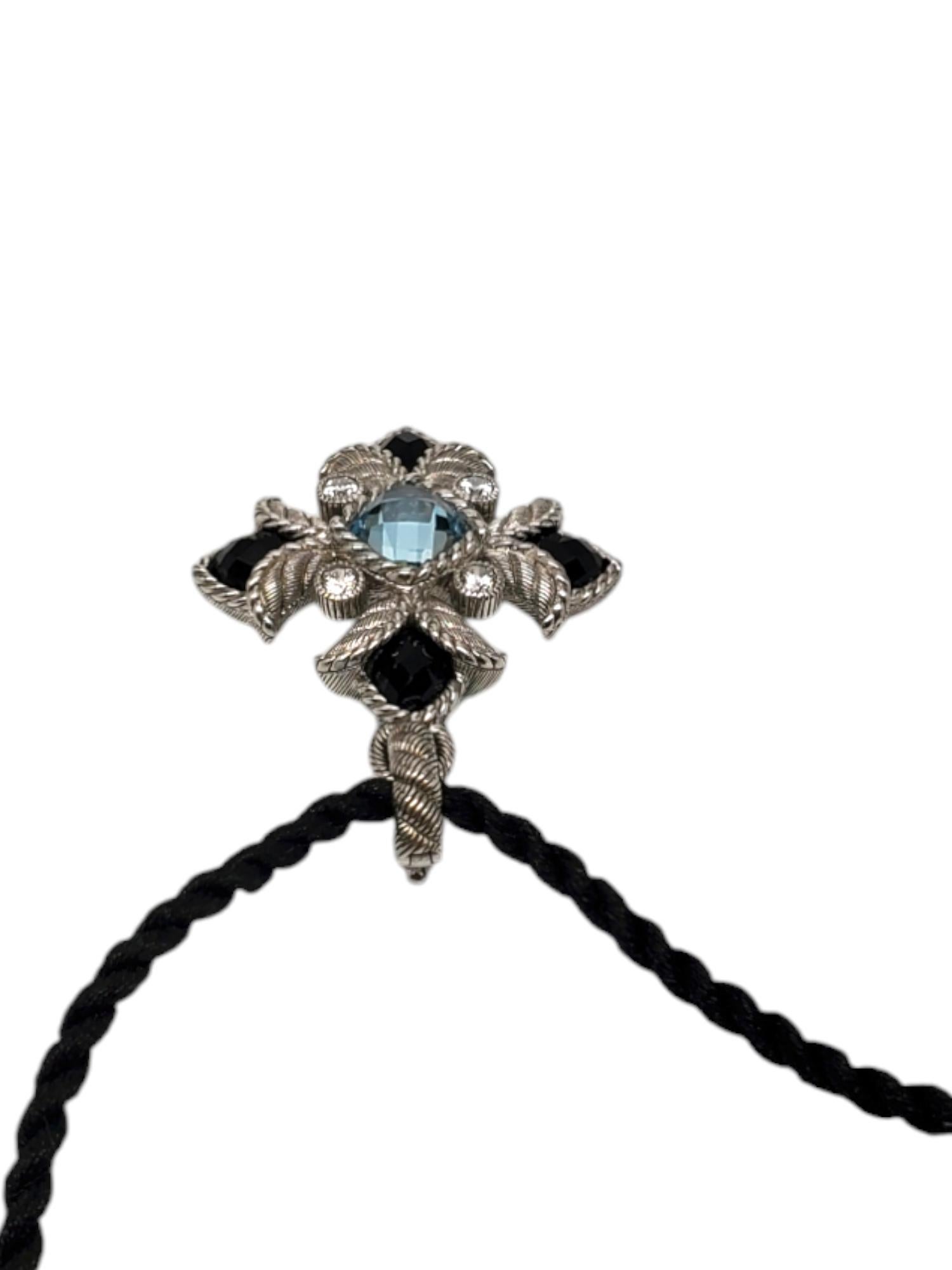 Judith Ripka Sterling Silver Blue Topaz With Onyx & CZ Maltese Cross # 19212 In Good Condition In Washington Depot, CT