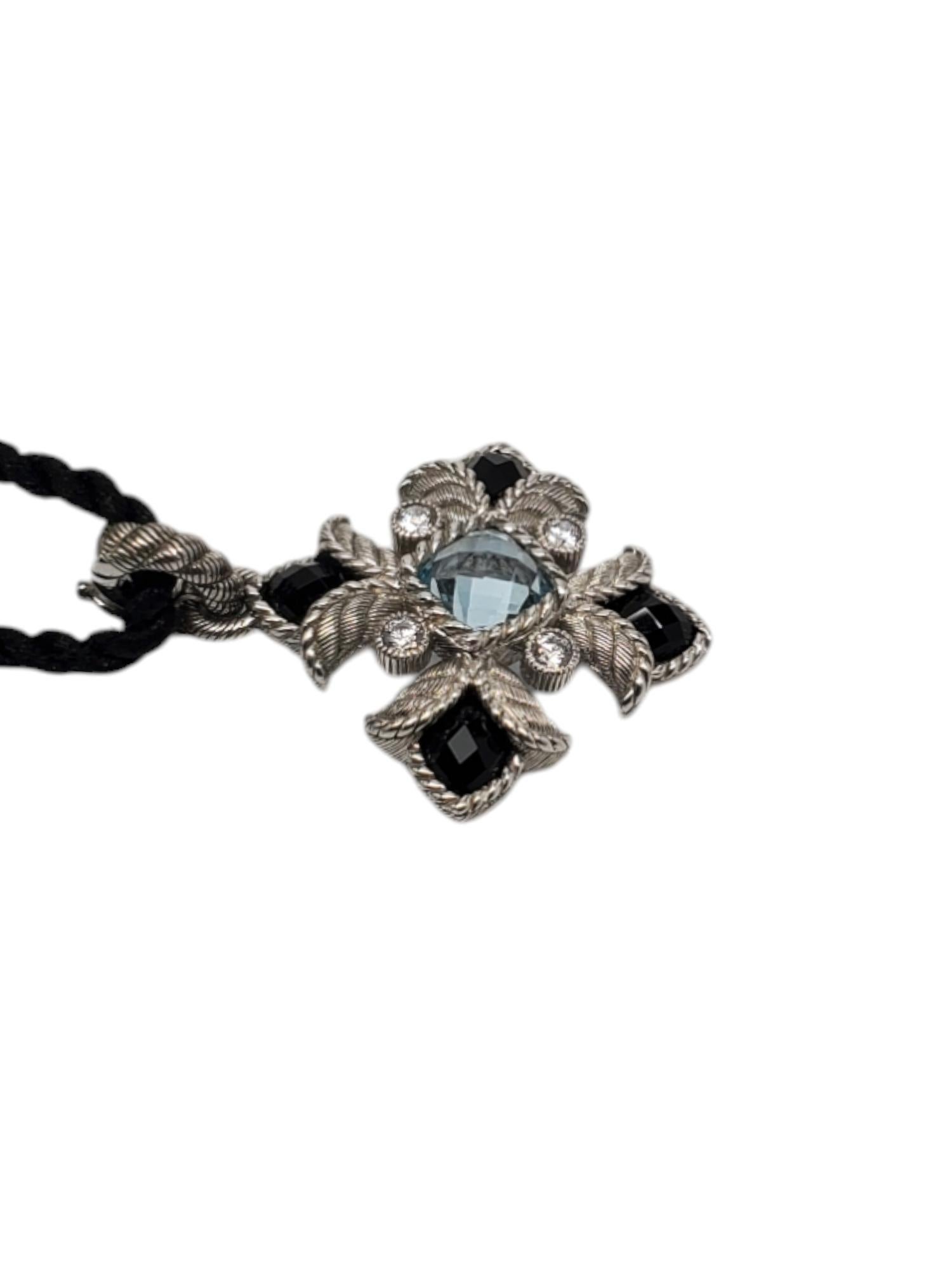 Women's Judith Ripka Sterling Silver Blue Topaz With Onyx & CZ Maltese Cross # 19212