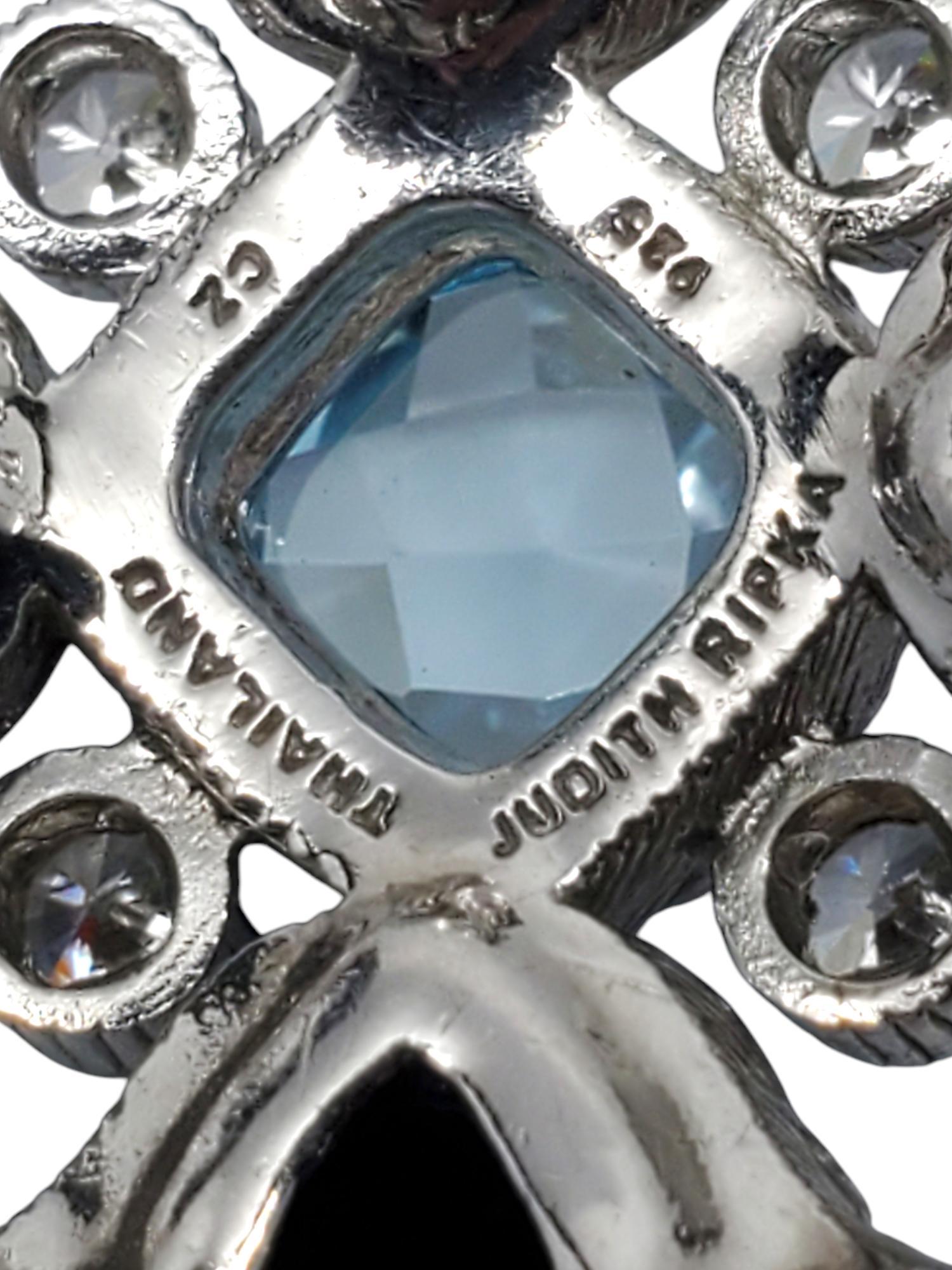 Judith Ripka Sterling Silver Blue Topaz With Onyx & CZ Maltese Cross # 19212 1