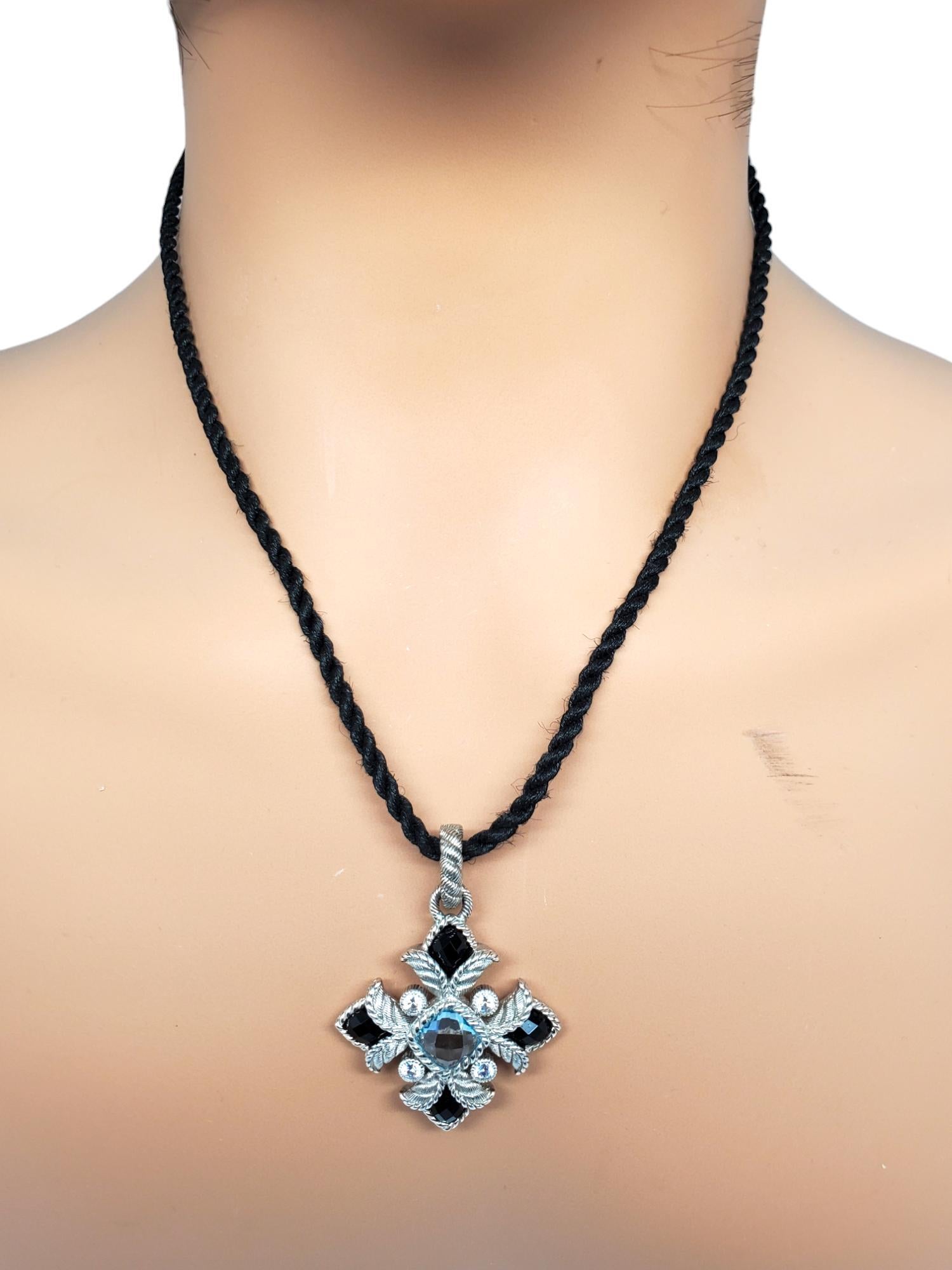 Judith Ripka Sterling Silver Blue Topaz With Onyx & CZ Maltese Cross # 19212 2