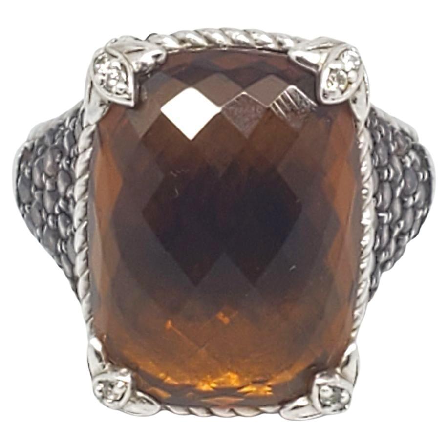 Judith Ripka Sterling Silver Brown Quartz & CZ Ring Size 11 #21409
