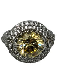 Judith Ripka Anillo CZ con Halo de Cristal Canario de Plata de Ley Talla 6 #23902