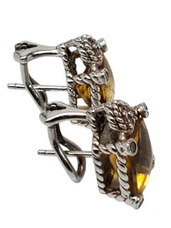 Judith Ripka Sterling Silver Citrine Cushion Cut Earrings #24200