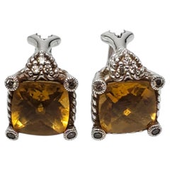 Judith Ripka Sterling Silver Citrine Cushion Cut Earrings #24200