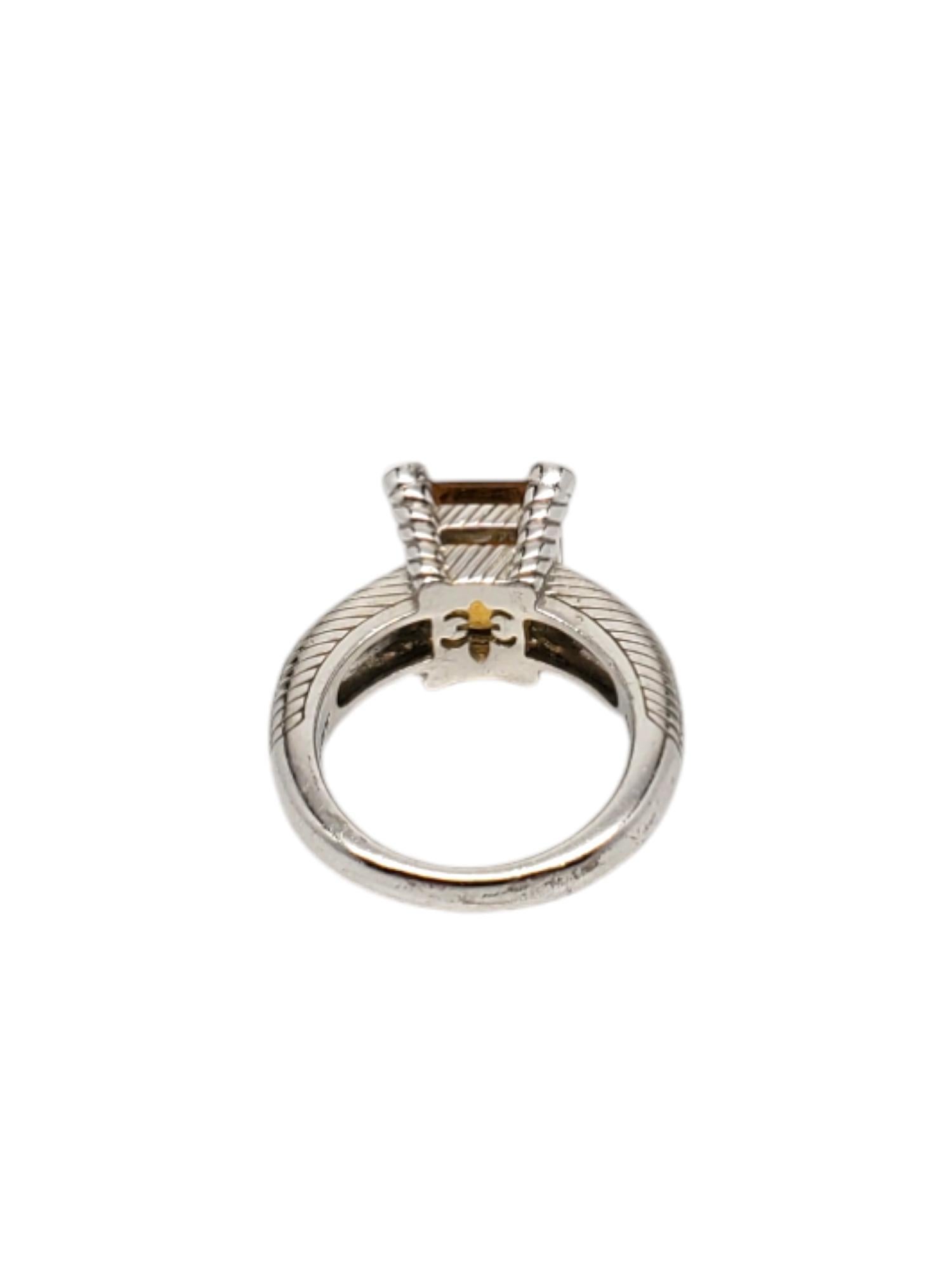 Emerald Cut Judith Ripka Sterling Silver Citrine & CZ Ring Size 8.25 #18690 For Sale