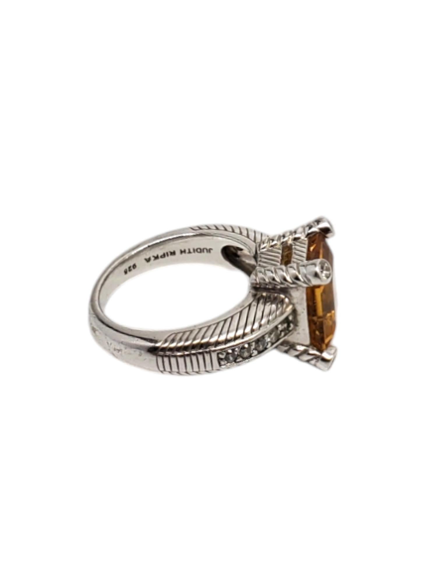 Judith Ripka Sterling Silver Citrine & CZ Ring Size 8.25 #18690 In Good Condition For Sale In Washington Depot, CT