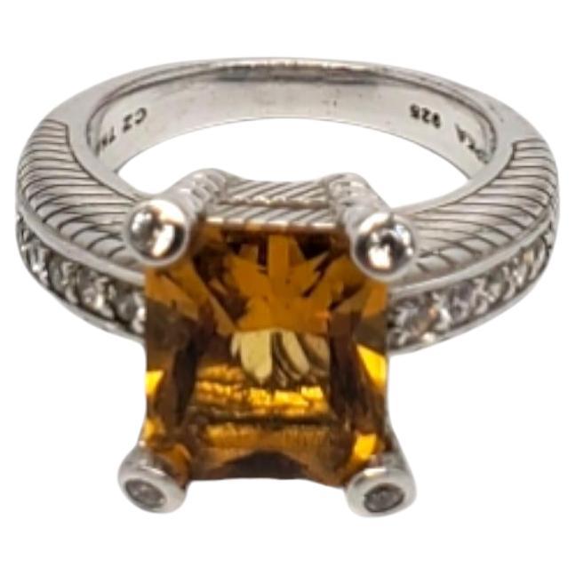 Judith Ripka Sterling Silver Citrine & CZ Ring Size 8.25 #18690