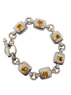 Judith Ripka Sterling Silver Citrine Link Toggle Bracelet #24802