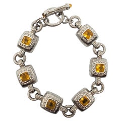 Judith Ripka Sterling Silver Citrine Link Toggle Bracelet #24802
