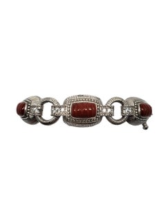 Judith Ripka Sterling Silver Coral & CZ Toggle Bracelet #18764