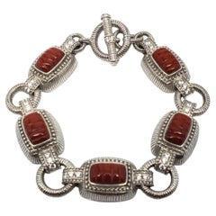 Judith Ripka Sterling Silver Coral & CZ Toggle Bracelet #18764