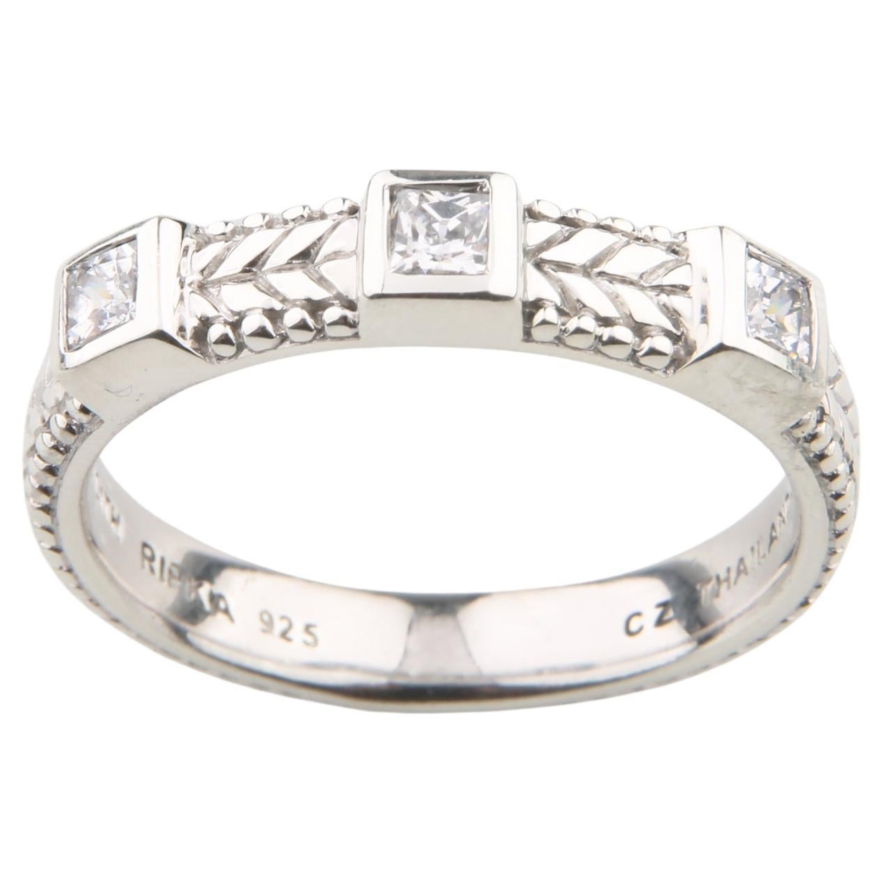 Judith Ripka Sterling Silver & Cubic Zirconia Ring, Size 8.75 For Sale