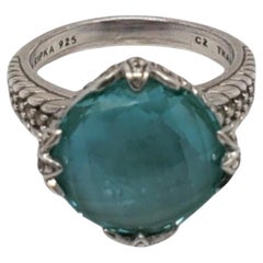 Judith Ripka Sterling Silver Cubic Zirconia & Teal Stone Ring Size 11 #20834