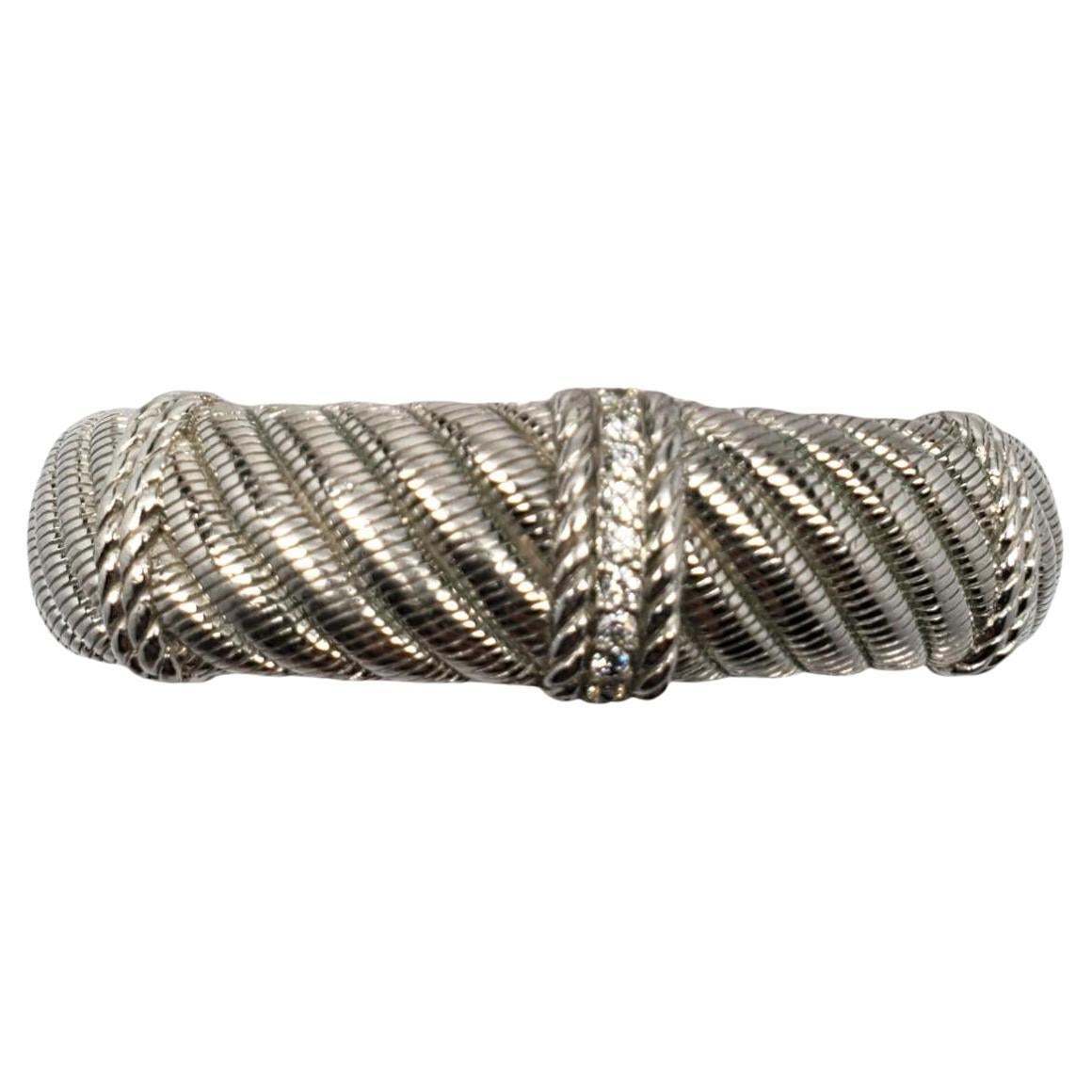 Judith Ripka Sterling Silver Cuff Hinged Bracelet # 18707