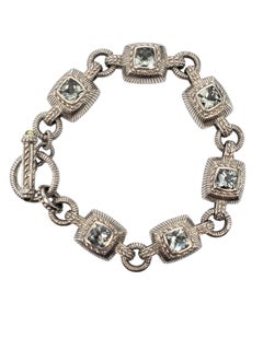 Judith Ripka Sterling Silver Cushion Cut Blue Topaz Bracelet # 23870