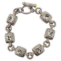 Judith Ripka Sterling Silver Cushion Cut Blue Topaz Bracelet # 23870
