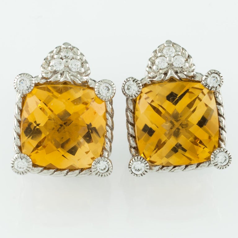 Judith Ripka Sterling Silver Cushion Cut Ginger Quartz ClipOn Earrings
