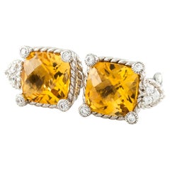 Judith Ripka Orecchini a clip in argento sterling con quarzo zenzero tagliato a cuscino