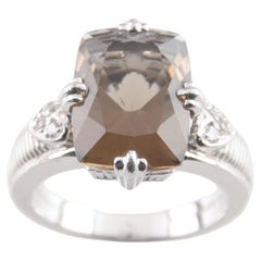 Judith Ripka Anillo de plata de ley con cuarzo ahumado talla cojín y detalles de circonita talla 10