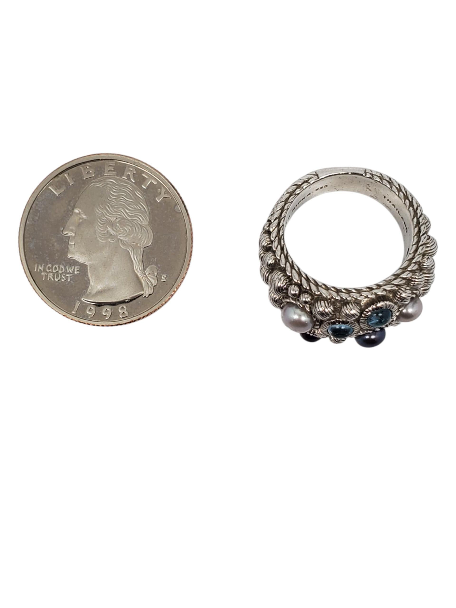 Judith Ripka Anello in argento 925 e perle misura 6 #23435 In condizioni buone a Washington Depot, CT