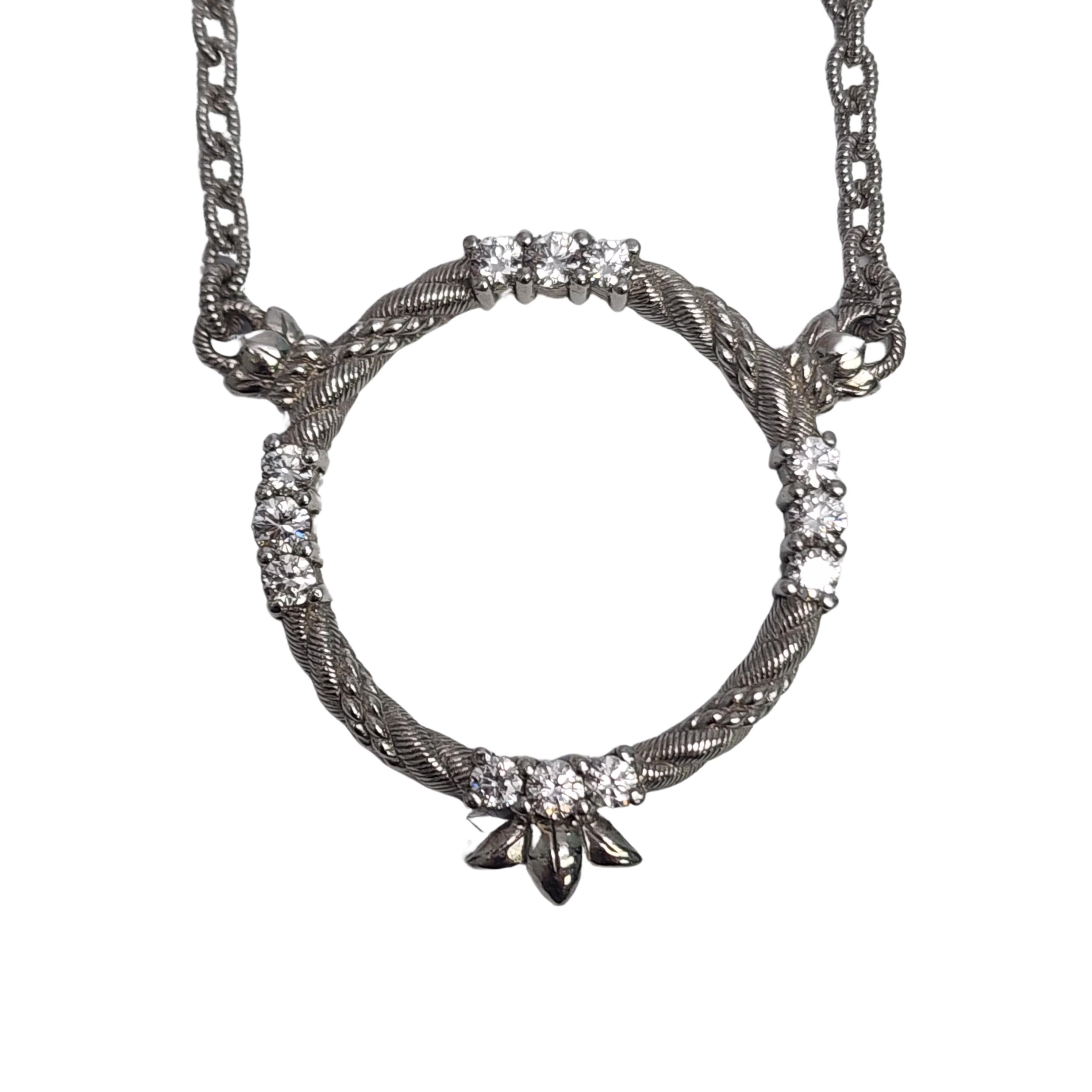 Judith Ripka Sterling Silver CZ Circle Pendant Heart Clasp Necklace #16609 In Good Condition In Washington Depot, CT