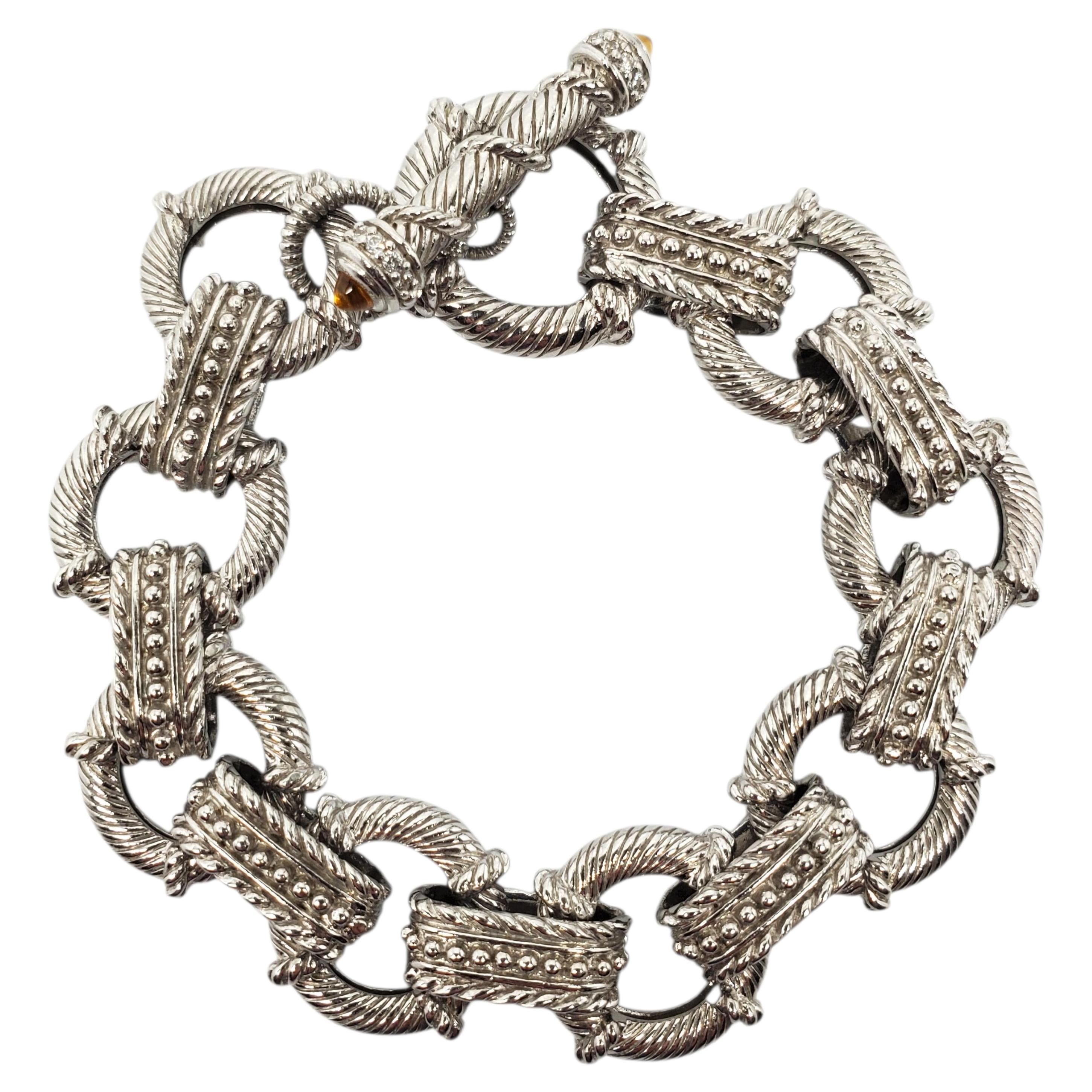 Judith Ripka Sterling Silver CZ Citrine Rope Link Toggle Bracelet #24083