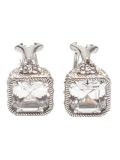 Judith Ripka Sterling Silver CZ Cushion Cut Earrings #22730